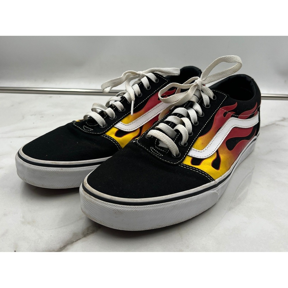 Vans Ward Flame Sneakers Mens Sz 12 Shoes Black Red Yellow Fire Low Top Skate
